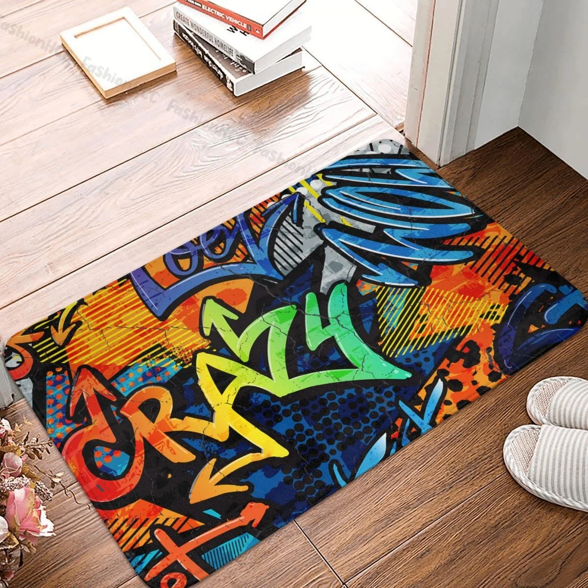 Graffiti Art Pattern Anti-Slip Doormat Living Room Mat Bricks Paint Drips Words Hallway Carpet Entrance Door Rug Home Decorative