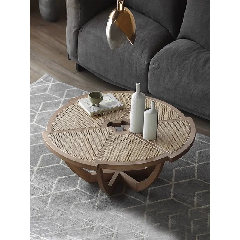 

Tuo Silent Style Solid Wood Tea Table Living Room Home Log round Tea Table Small Apartment