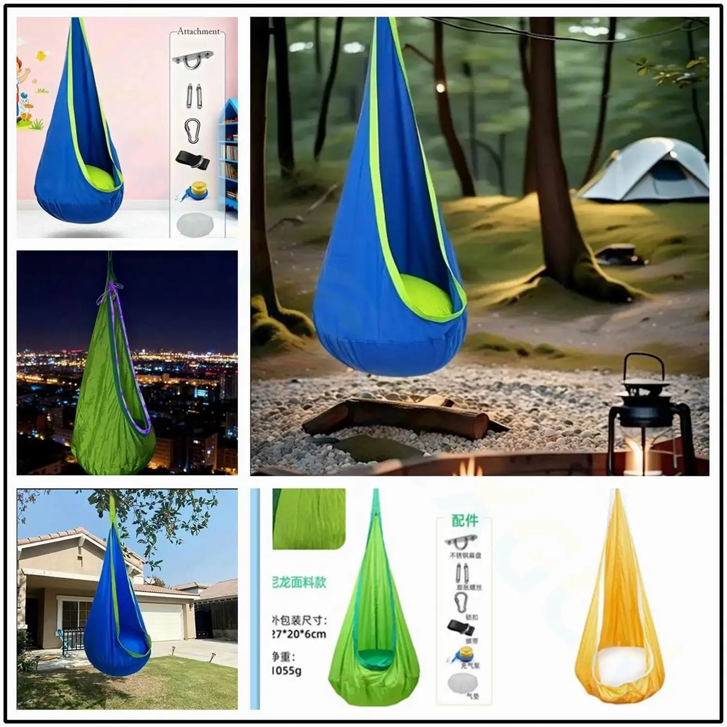 Adult kid Chair Sensory Swing Chair Kids Pod Swing Seat Portable Hammock Chair Swing with Inflatable Pillow Hanging Hammock