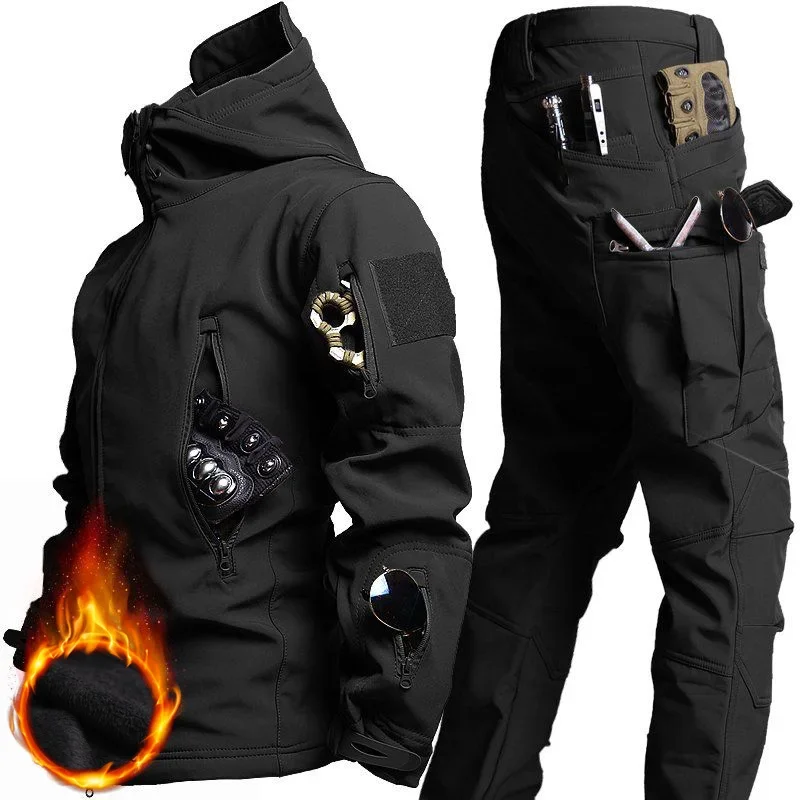 Instructor Training Kits Men Autumn Winter Windproof Warm Overalls Outdoor Hiking Hunting Multi-purpose Set Soft-shell Sharkskin