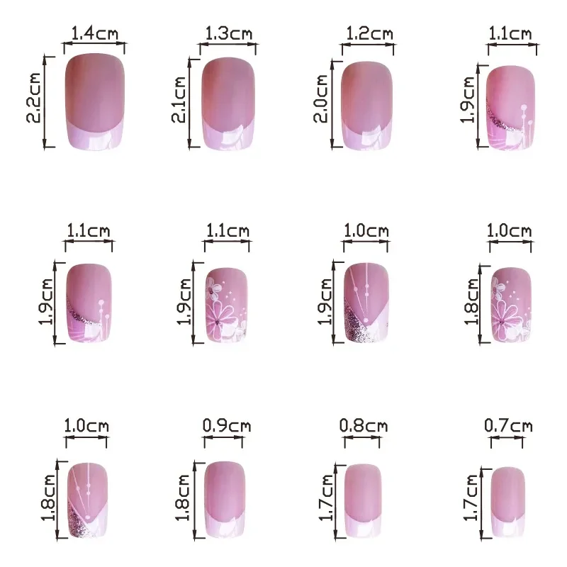 24Pcs/set Square Shaped Glossy Press-On Nails Inspired Pinkish French Tip Design with Delicate Flower Patterns for Women&Girls