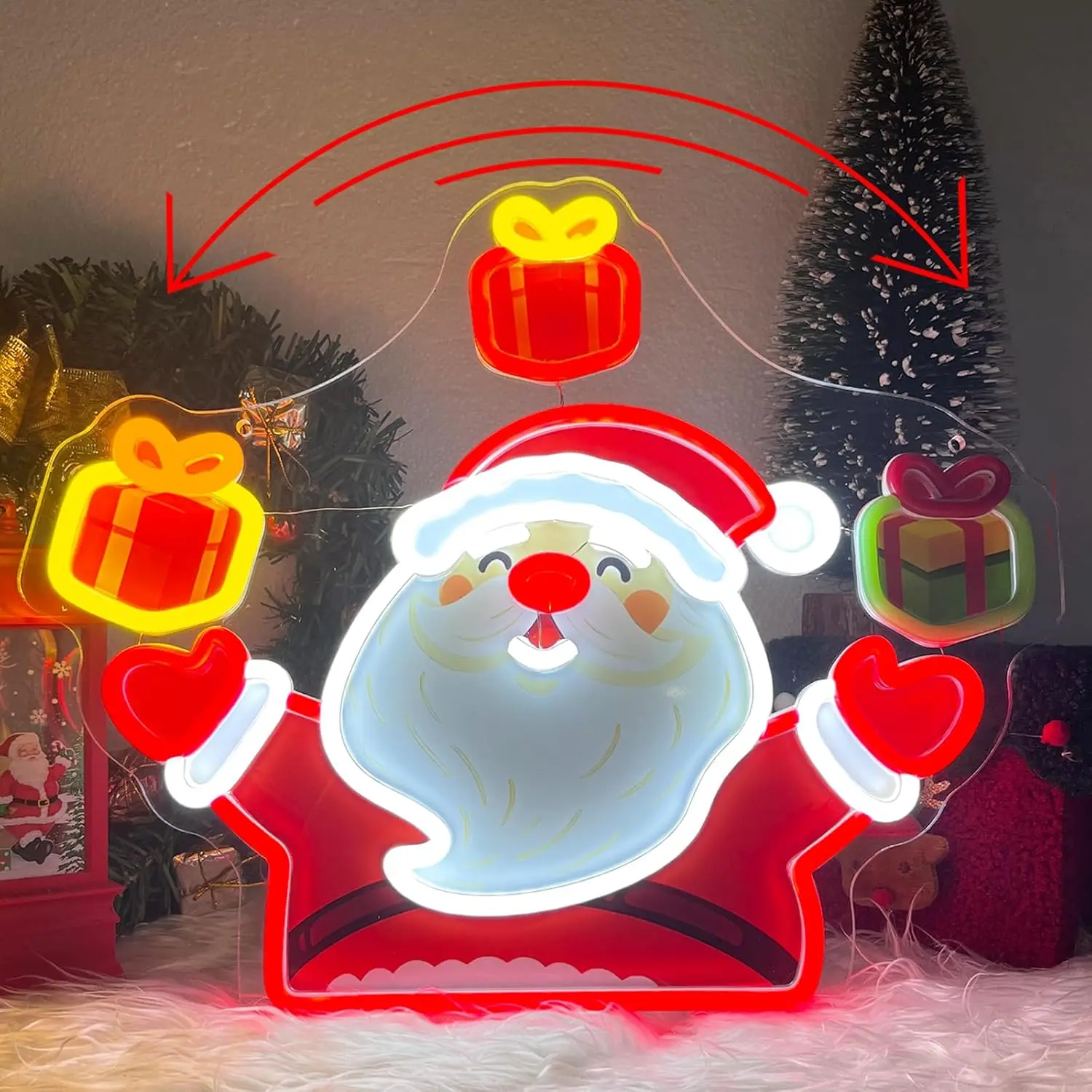 Waving Santa Claus Neon Sign USB Powered LED Neon Light Wall Hanging Light for Christmas Party Home Bedroom Window Decor Gift