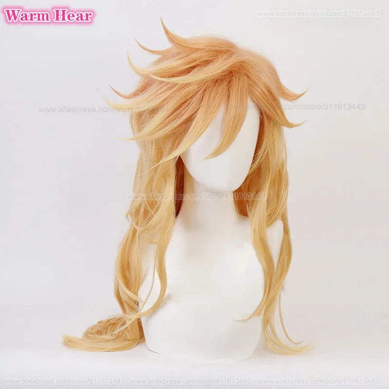 جودة عالية 90 سنتيمتر طويل تأثيري للجنسين الأصفر دوما مقاومة للحرارة الشعر هالوين حفلة لعب الأدوار الباروكات + غطاء شعر مستعار