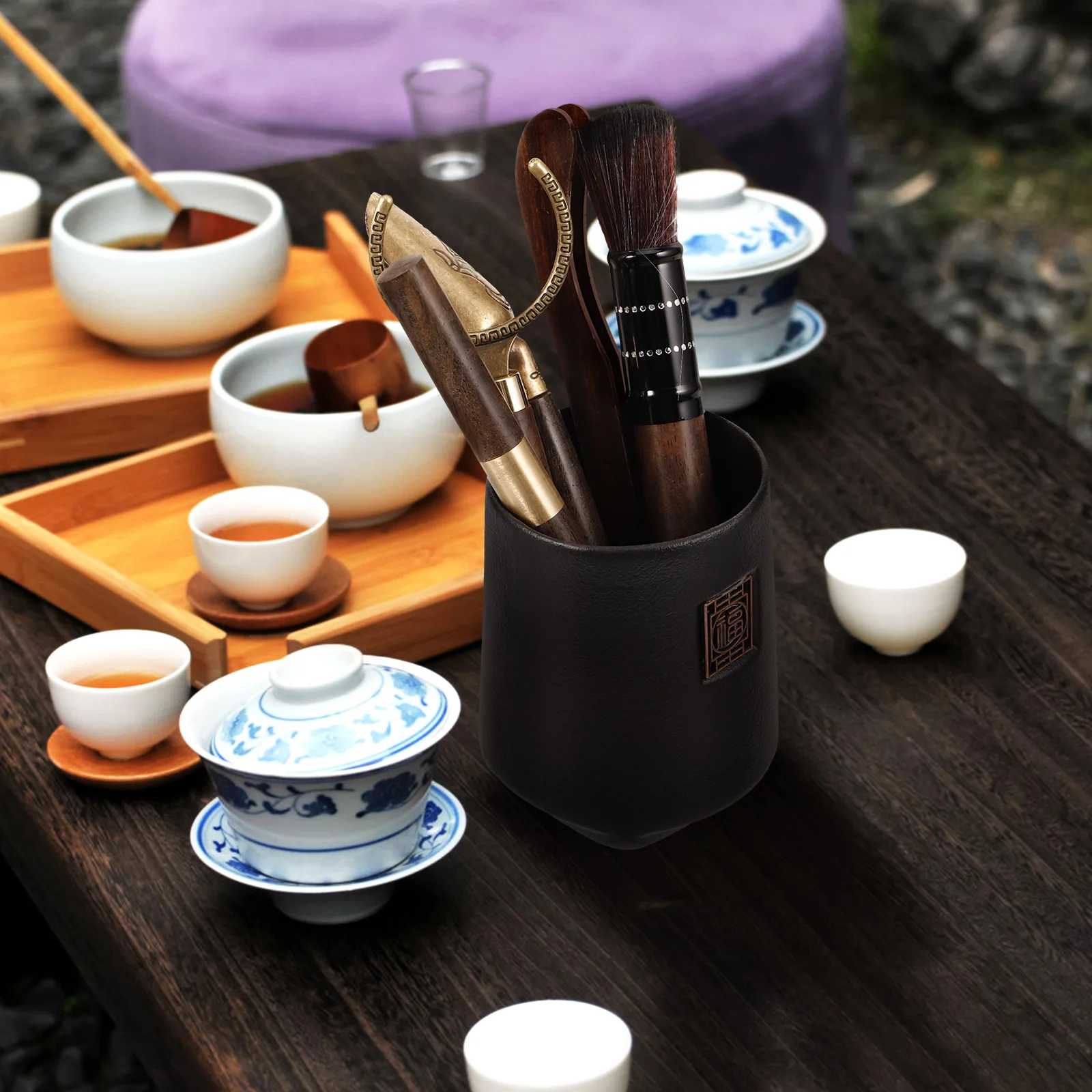 

Art Accessories Set Chinese Gongfu Ceremony Tools Ceramic Wooden Scoop Tray Spoon For Lovers Gifts Tea Utensils Traditional