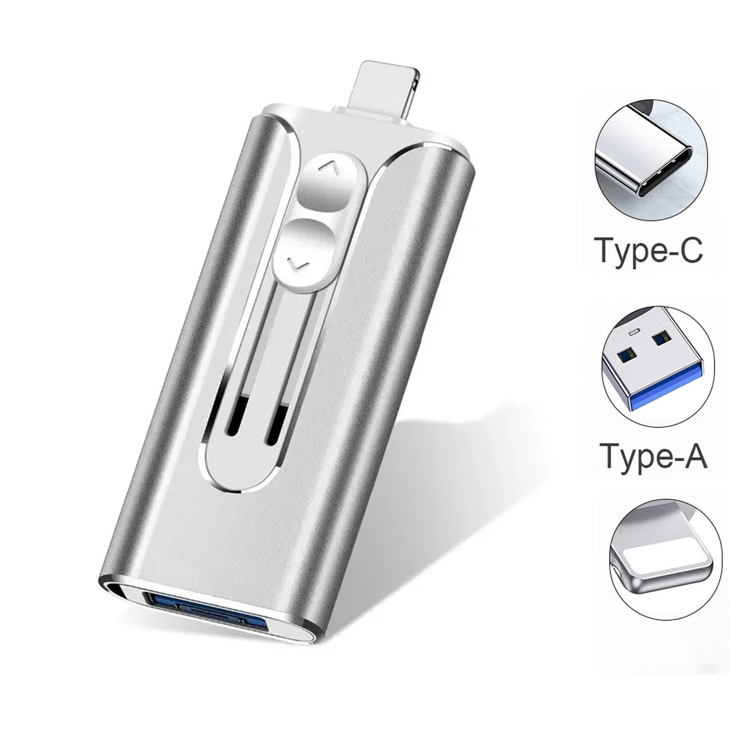 

4-in-1 USB 3.0 Flash Drive for iPhone & Type-C & Android & PC, External Storage Drive 64GB-1TB,Memory Stick PenDrive Thumb Drive