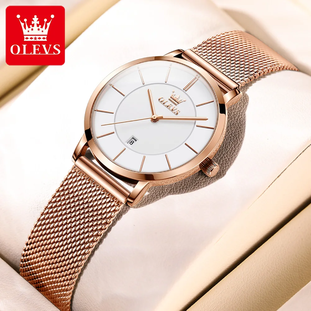 

OLEVS Simple Faashion Women Watches Stainless Steel Mesh Strap Original Quartz Watch for Lady Waterproof Date Trend Daily Dress