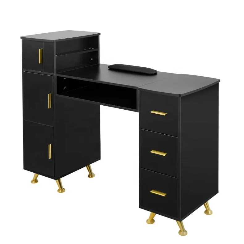Black Manicure Table with Drawers Spa Beauty Salon Station With Storage Shelves Nail Desk for Nail Salon
