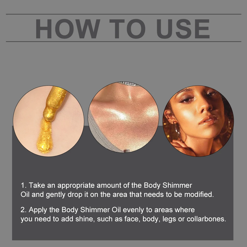 30ml リキッドグローハイライター、ウォータープルーフシマーオイル、ドロッパーシマーリキッド、グリッターハイライターメイクアップ（顔、ボディ、目元、首用）