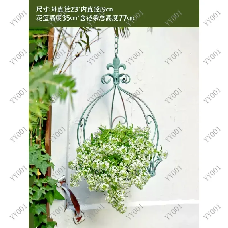 

Retro Hanging Flower Basket Metal Wall Mount Planter Rack for Indoor Outdoor Garden Decor