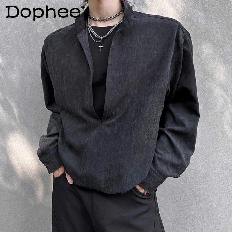 

Men's Trendy Long Sleeve Shirts 2025 Autumn New Faux Two-Piece Design Tops Male Loose Comfort Fashion Long Sleeve Stylish Shirts