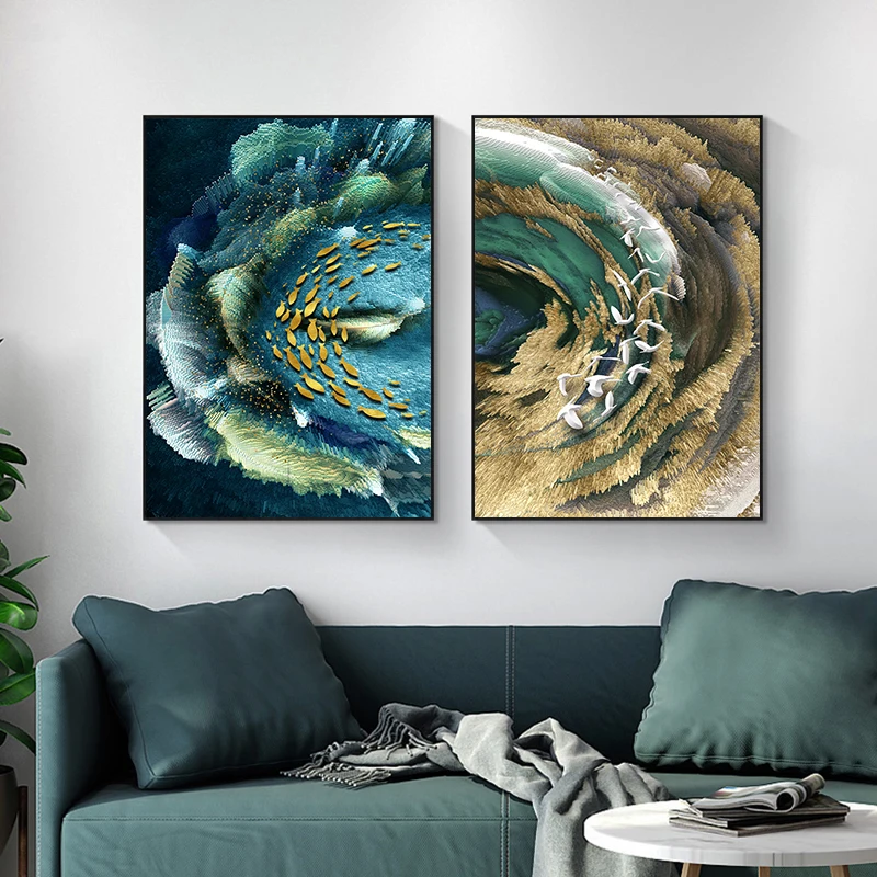 2 قطعة/المجموعة جديد النمط الصيني مجردة الأسماك فراشة المشهد قماش المشارك اللوحة صورة غرفة المعيشة الحديثة ديكور المنزل