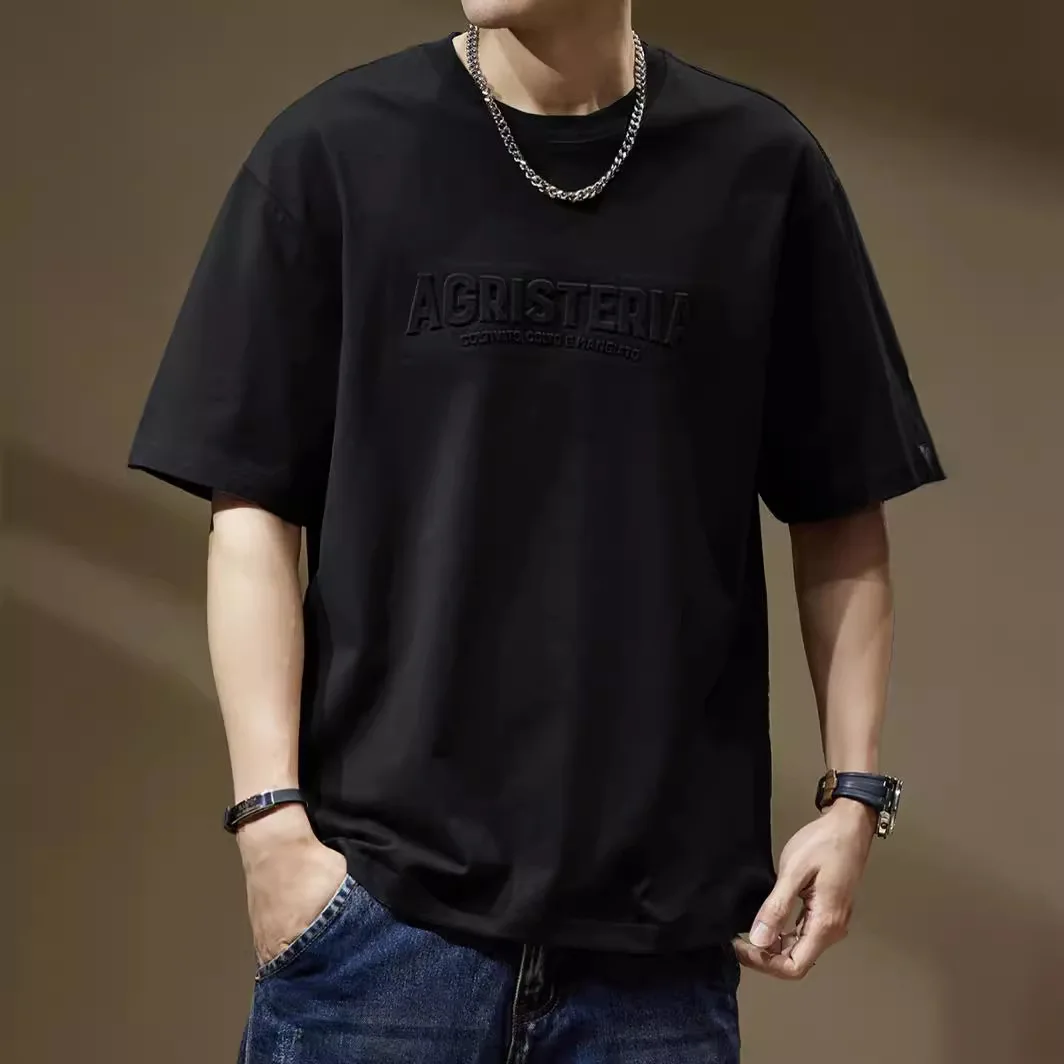 BOWEYLUN النمط الأمريكي ثلاثي الأبعاد رسائل الصلب تي شيرت مطبوع الرجال 100% القطن الجولة الرقبة قصيرة الأكمام قميص بلايز الذكور