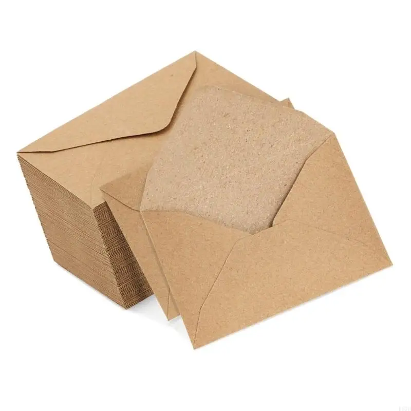 D57D 60 Pcs Cards Envelopes Paper Envelopes Retro Blank Envelopes V Flap Envelopes for Wedding Baby Shower Invitations