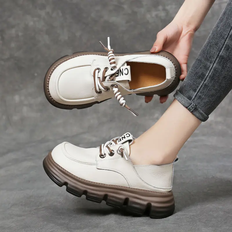 Gothic Chunky Women\'s Leather Shoes Mid Heel Platform Wedges Sneakers Women Mary Jane Sweet Punk Moccasins Ladies Lolita Shoes