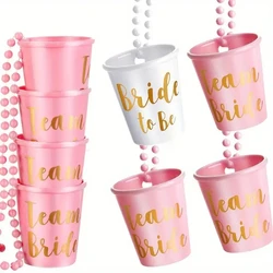 6pcs Beaded Bridal Shot Glasses Perfect for Wedding Bachelorette, and Hen Parties Plastic Wine Cup with Necklace Chain Groom