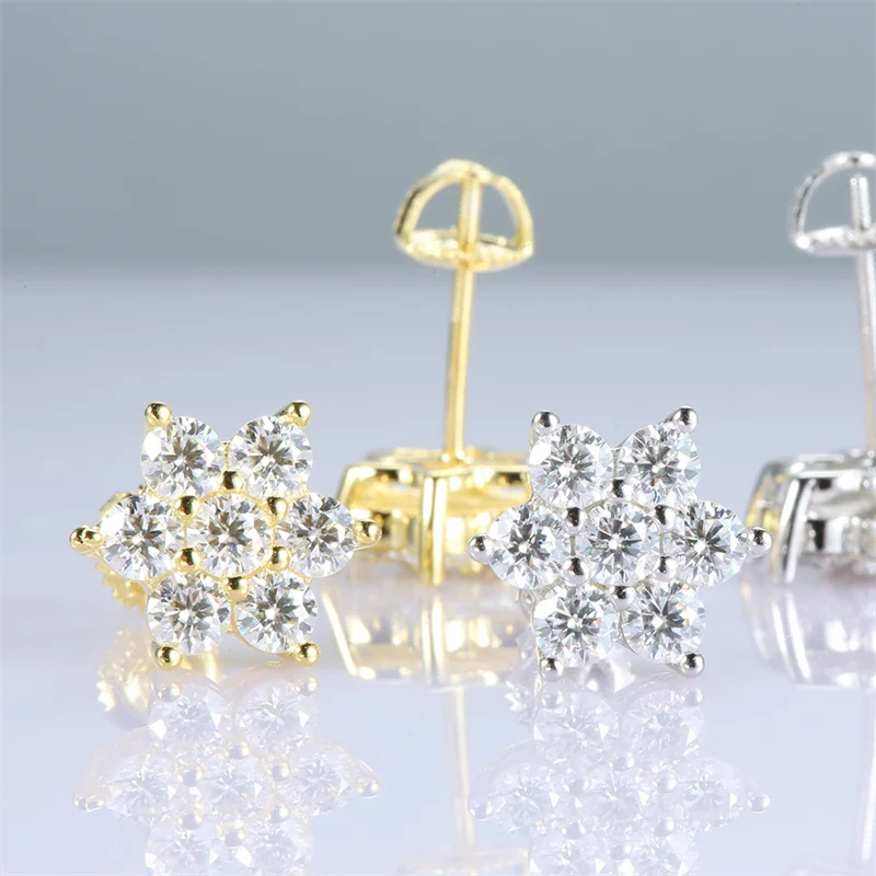

Total 1.4 CT Moissanite Diamond Flower Stud Earrings for Women Real 925 Sterling Silver Solitaire Eternity Wedding Party Jewelry