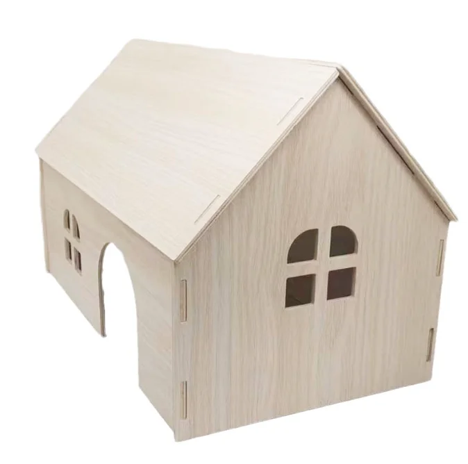 

House Toy Wheels Pattern Size Wood Factory Customized Solid Wood Color Hamster House Wooden Pet House Windproof OPP Bag Packed