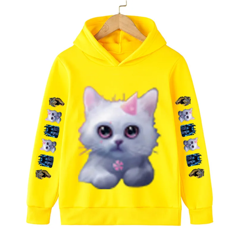 

Kids Cats Hooded Sweater 2023 New Boys Girls Spring Autumn Long Sleeves Sweatshirts Cotton Casual Lovely Hooded Tops 1-16 Years