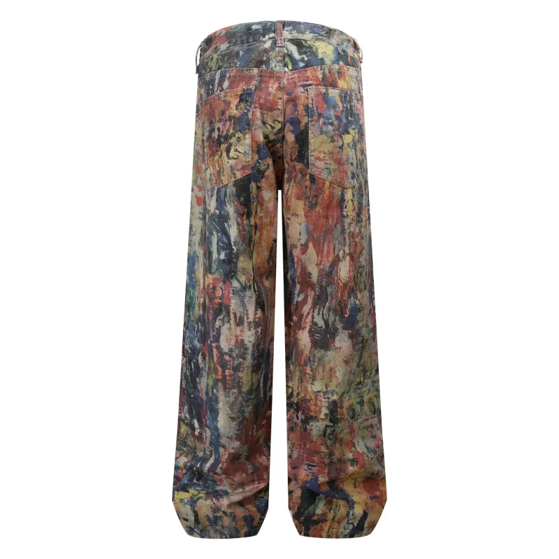 

1378 new American high street straight pants tide floral tie-dye loose washed casual gangster handsome jeans MEN