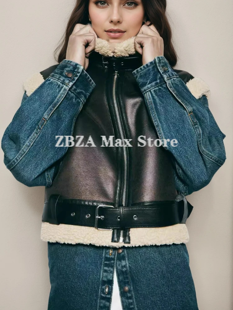 ZBZA Women Faux Shearling Warm Short Vest Solid Sleeveless Lapel Zip Pocket Hem Belted Thick Outerwear Fall Winter New Lady Coat