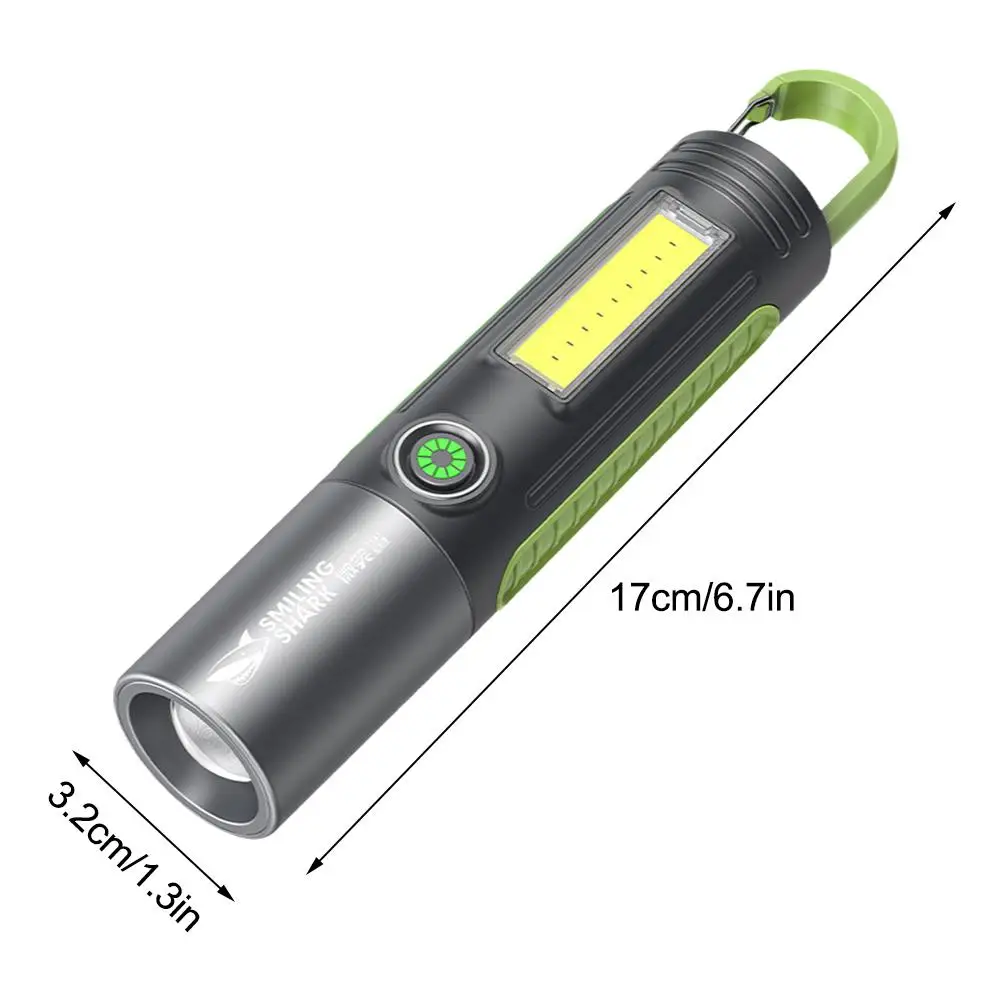 Smiling Shark Super Bright LED Flashlight XPE Torch Light With Hook Rechargeable Zoomable Waterproof Camping Light