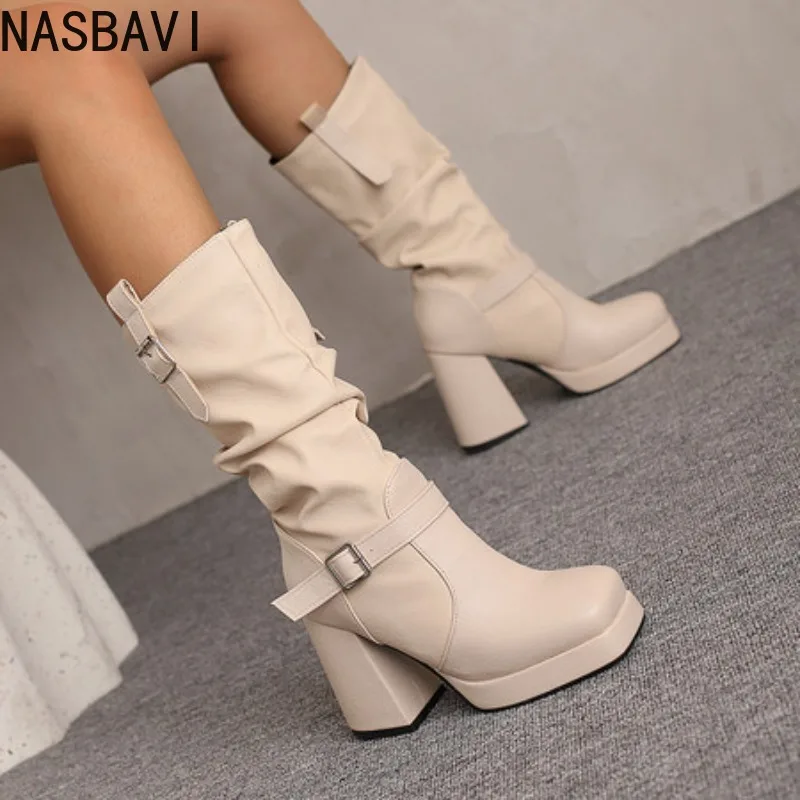 

Autumn and winter new style fashion high heels boots square head leisure buckle Knee high women's boots high 9.5cm size 34-48