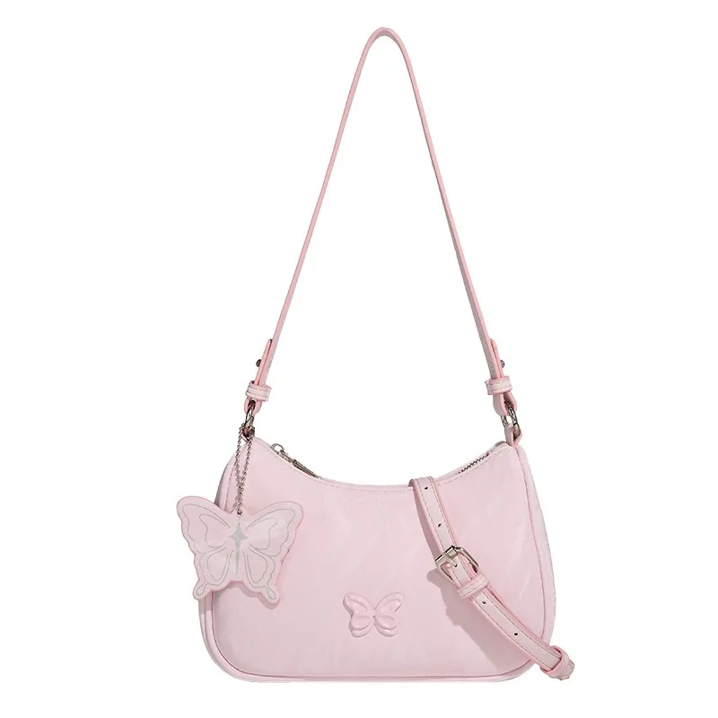 

MBTI Pink Shoulder Bag for Women Cute Y2k Fashion Butterfly Elegant New Handbag Sweet Advanced Literary Casual Female Armpit Bag