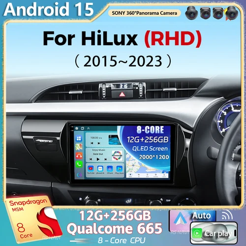 Android 15 para Toyota Hilux 2015-2023 RHD 2K QLED Android Radio de coche reproductor de vídeo Multimedia estéreo CarPlay Dsp unidad principal