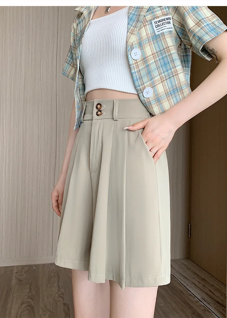 zjaiss Bauchkontrollierende, lockere, weit geschnittene Freizeit-Shorts für Damen, Sommer 2026, Neu, Hohe Taille, A-Linie, Anzug-Shorts – Detail 10