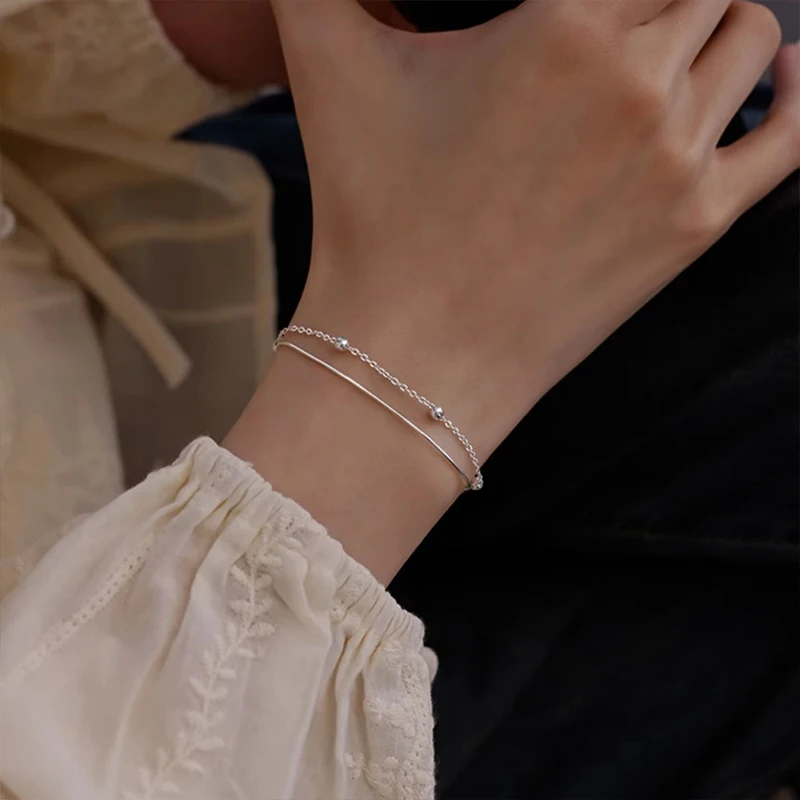 

Popular 925 Sterling Silver Small Round Bead Chain Bracelet Double-layer Snake Bone Bracelet Women Fashionable Jewelry Gift