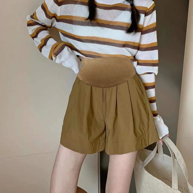 

High Waist Maternity Belly Shorts Summer Loose Casual Pregnant Woman Pants Solid Color Pregnancy Wide Leg Shorts Casual Boot Cut