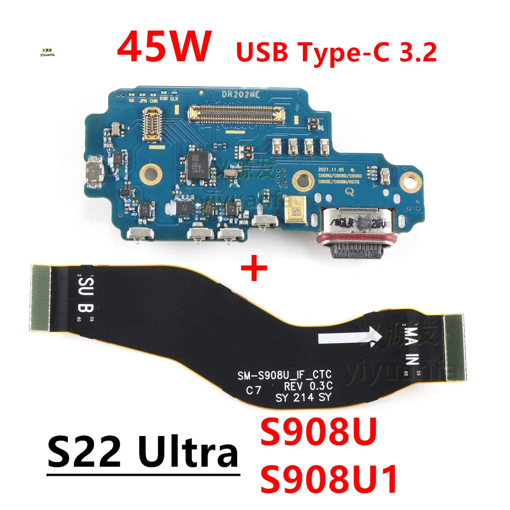 For Samsung Galaxy S22 Ultra 5G S908U SM-S908U1 USB Type-C Fast Charger Charging Port Dock Connector Microphone Main Board Flex