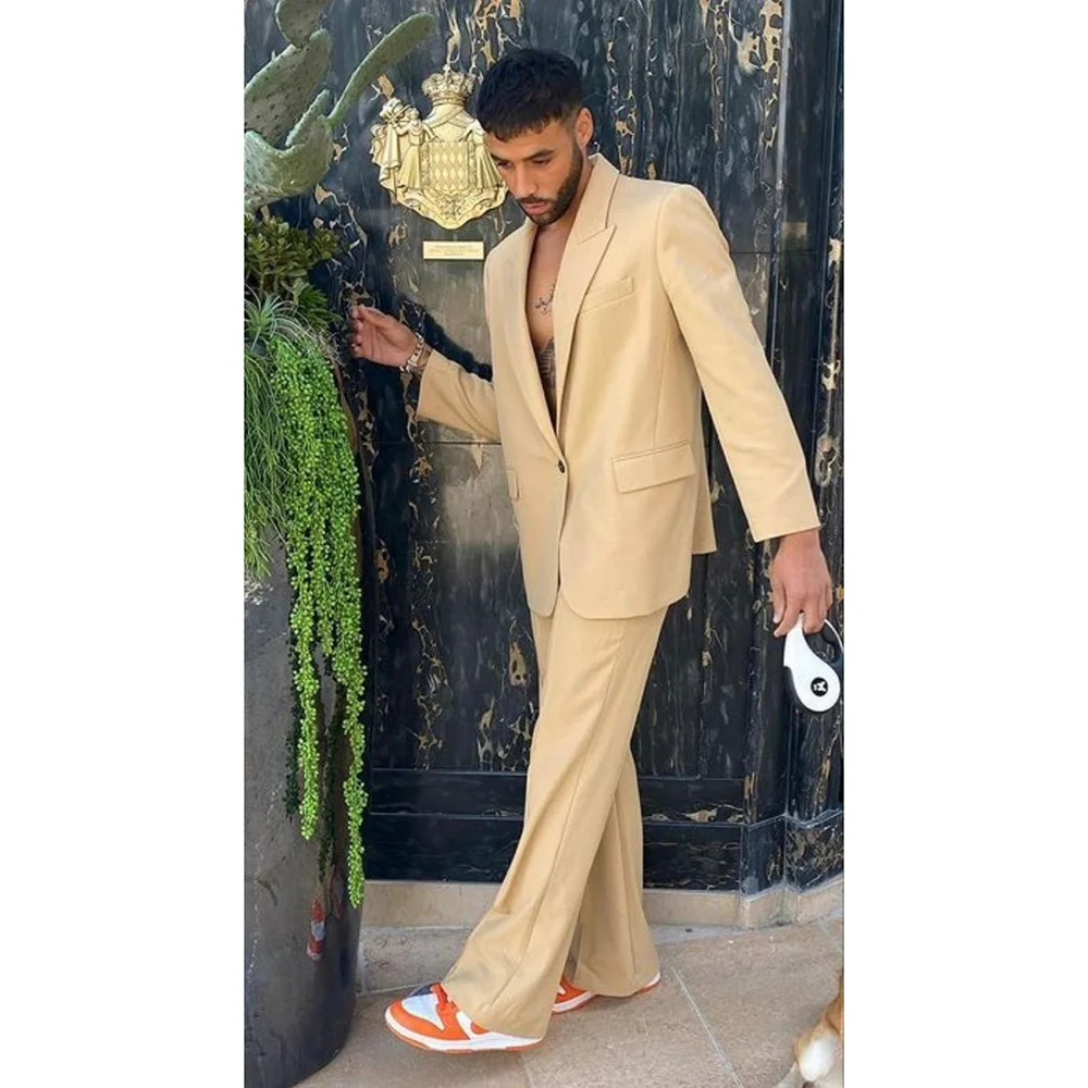 

Single Breasted Peak Lapel Men's Suit Set Daily Casual Business Work Commute Office Male Suits Blazer+Pants