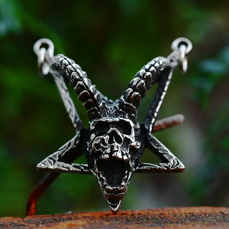 BEIER 2022 New Design Stainless Steel Skull Devil Horn Pendant Star Skull Necklace Gothic Biker Jewelry Wholesale