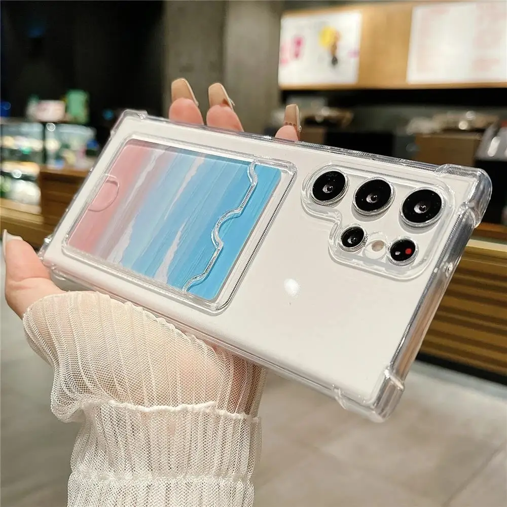 Transparente Weiche TPU Brieftaschenhülle für Samsung Galaxy S26 S25 S24 S23 S22 S21 Ultra Plus S20 FE Note mit Kartenfach