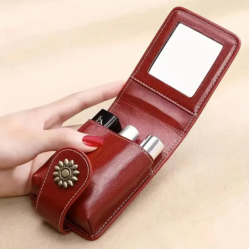 

Lipstick Storage Bag with Mirror Portable Travel Makeup Bag Mini Toiletry Organizer Pouch Storage Makeup Tools Storage Case