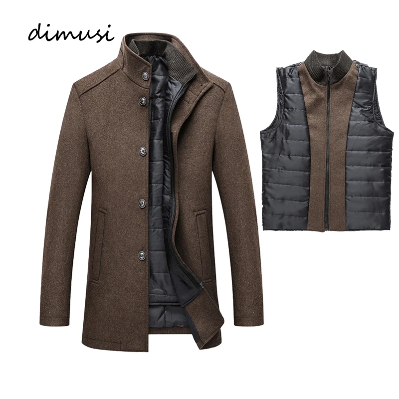 

DIMUSI Winter Men Wool Jacket Men Fashion Thick Mid-Long Padded Coats Windproof Woolen Slim Adjustable Vest Parka Man Clothing