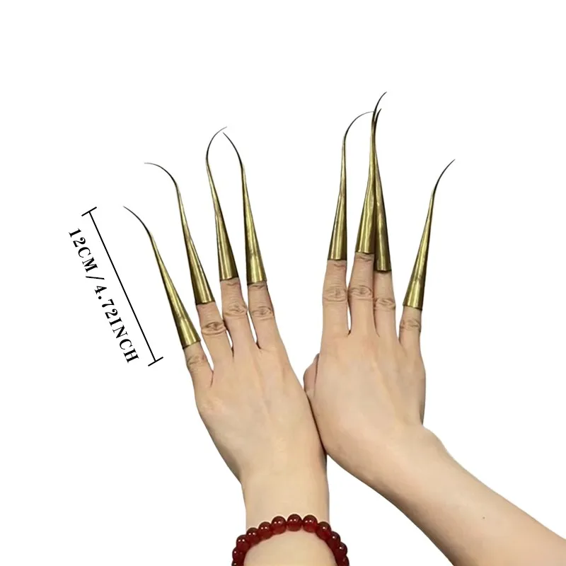 8 pezzi anelli per unghie lunghi in metallo con punta delle dita unghie cosplay puntelli per danza in rame tailandese protezione per le articolazioni delle dita cosplay di Halloween