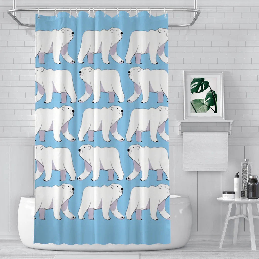 Polar Blue Shower Curtains Bear Waterproof Fabric Creative Bathroom Decor with Hooks Home Accessories