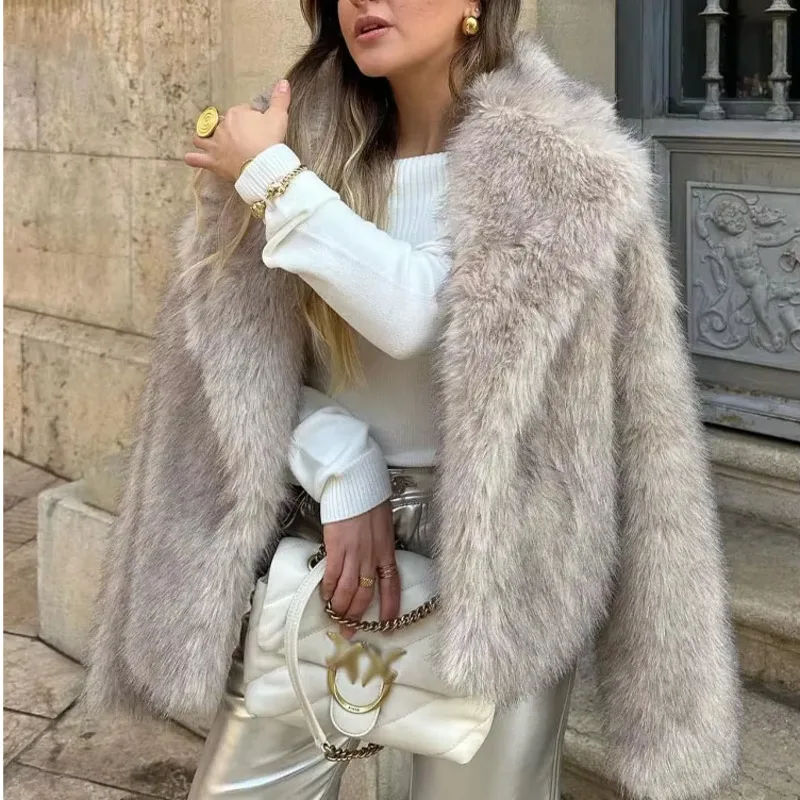 Faux Fur Cardigan Coat Women 2024 Winter Luxury Solid Long Sleeve Fashion Short Coats Lady Elegant Warm Thick Jackets Outerwear