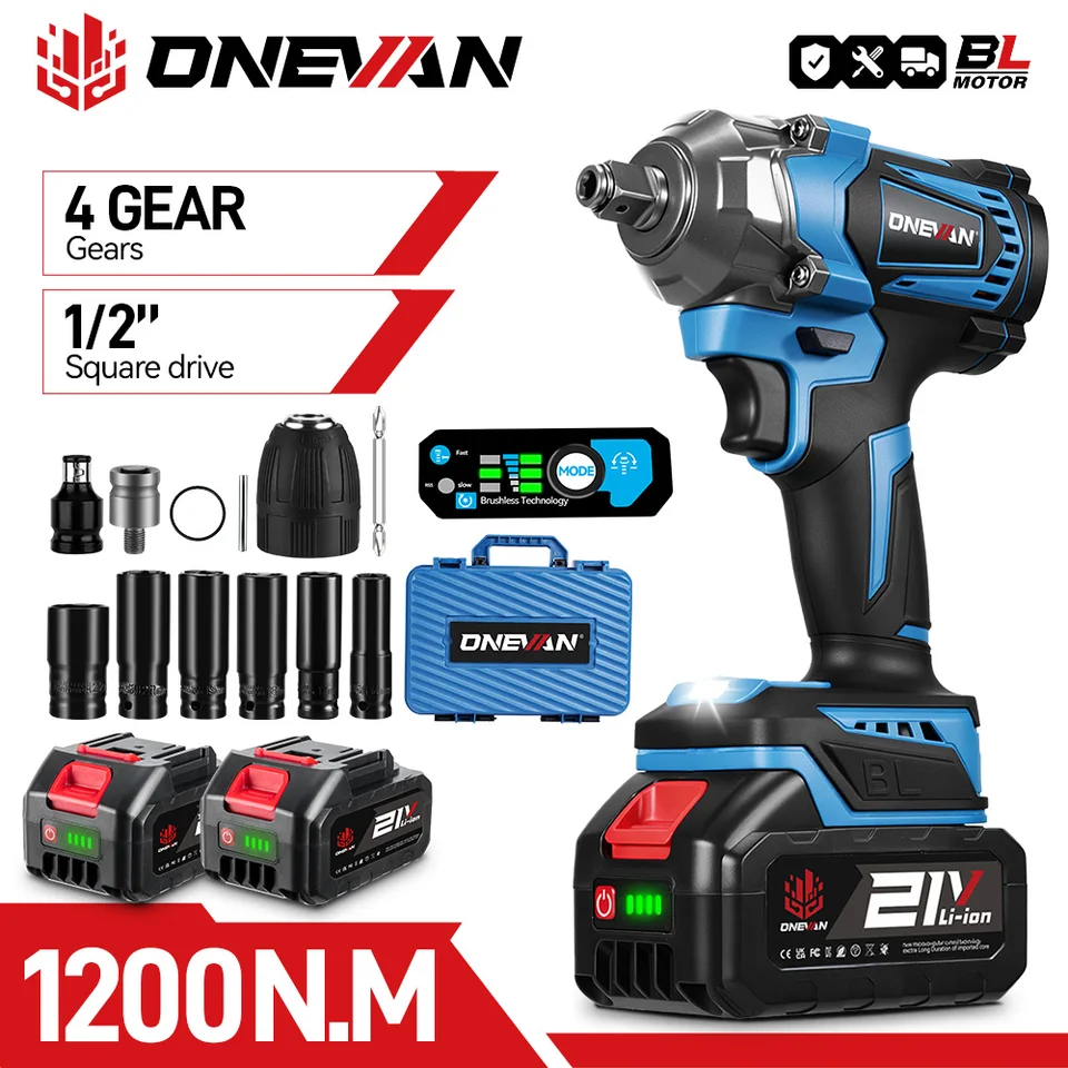 ONEVAN 1200N.Mトルク ブラシレス電動インパクトレンチ 1/2インチ