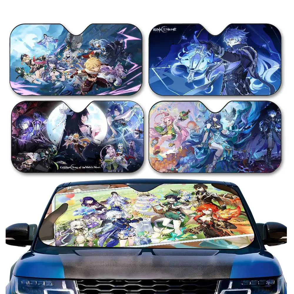Genshin Impact Song Of The Welkin Moon Car Windshield Funny Sun Shade Foldable UV Sun Visor Protector Sunshade For Front Window