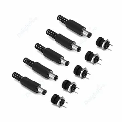 1-10Pcs 5.5 x 2.1mm 12V DC Power Male Plugs Connector Female Jack Screw Nut Panel Mount Adapter For DIY Projects Connector