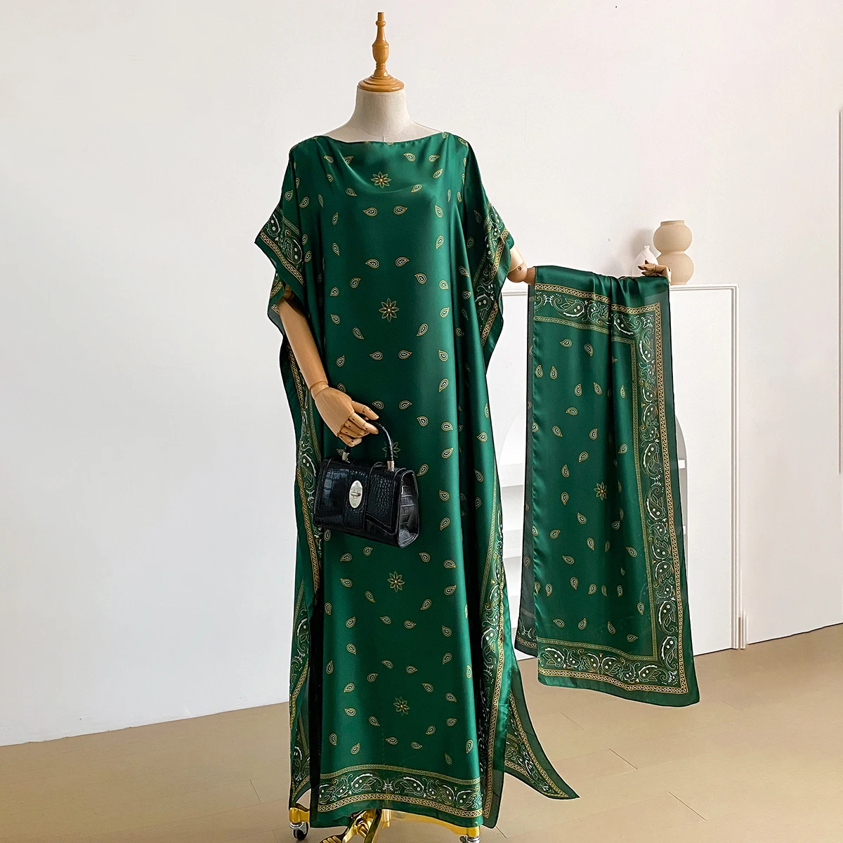 فستان صيفي جديد مطبوع مع وشاح كبير دبي تركيا قفطان إسلامي فضفاض عباية نسائية أفريقية غير رسمية بيزلي شال رداء #3