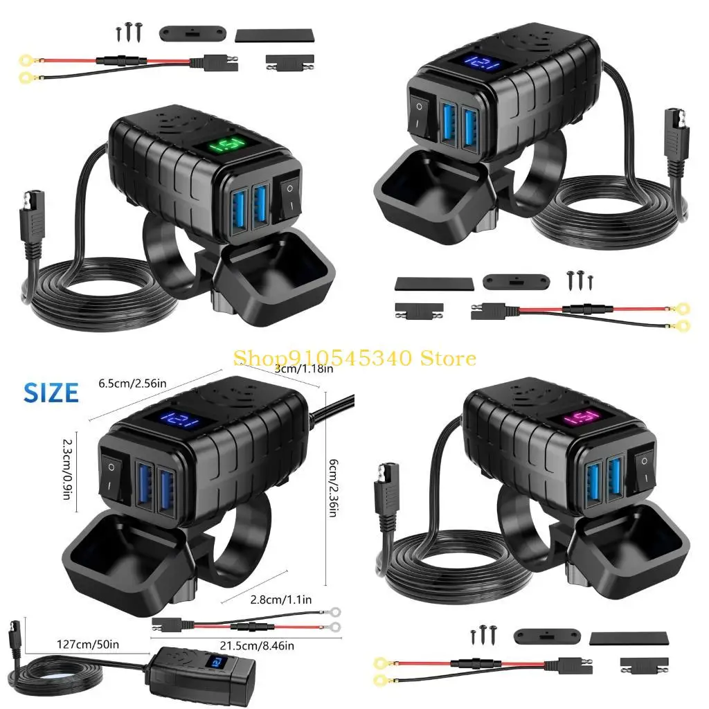 

U2JA Водонепроницаемые зарядные устройства для мотоциклов Адаптер питания с адаптером быстрой зарядки QC3.0
