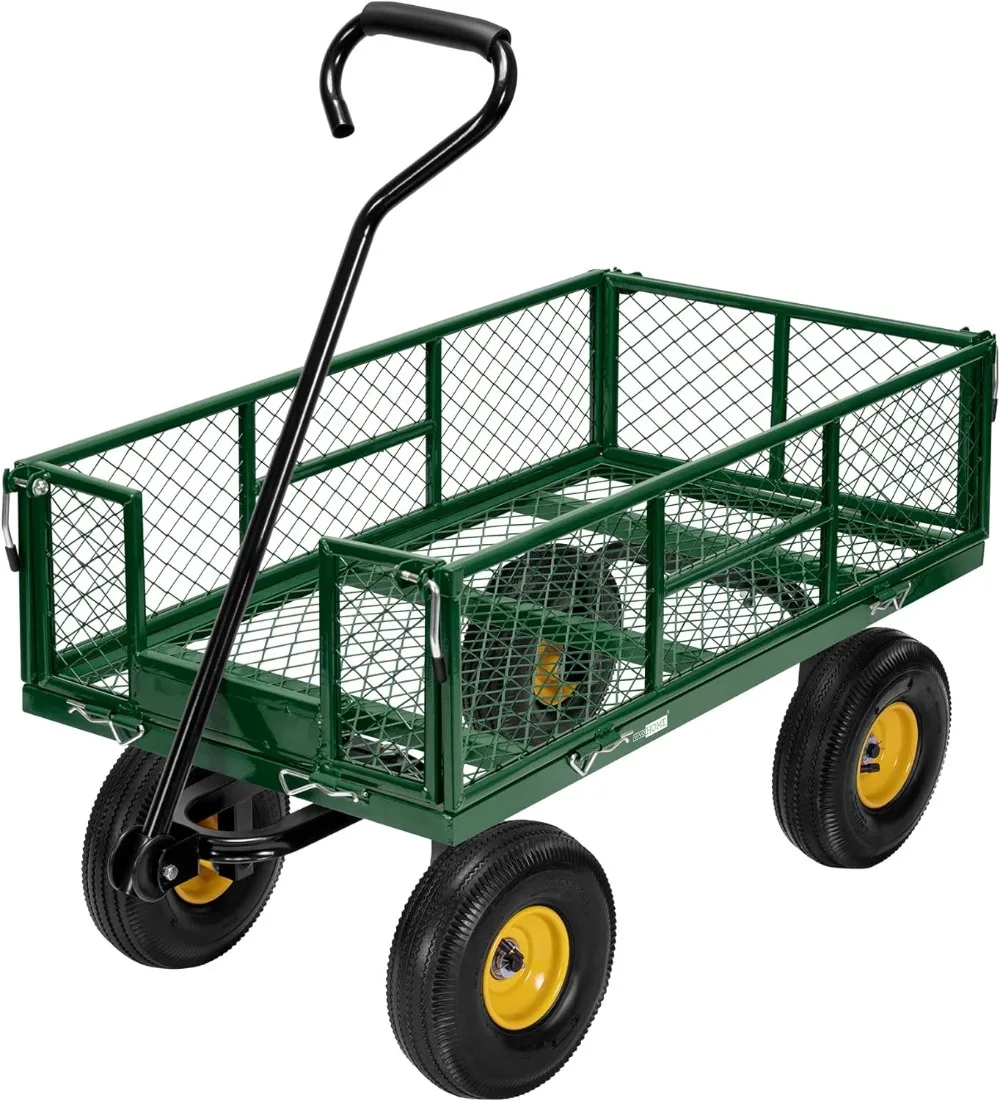 

VIVOHOME Heavy Duty 880 Lbs Capacity Mesh Steel Garden Cart Folding Utility Wagon with Removable Sides and 4.10/3.50-4 inch