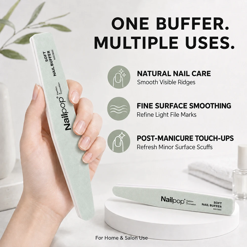 Nailpop Dual Sided 600 3000 Grit Nail Buffer Block Soft Eva Nail File Natural Nail Polishing Manicure Supplies For Smoothing