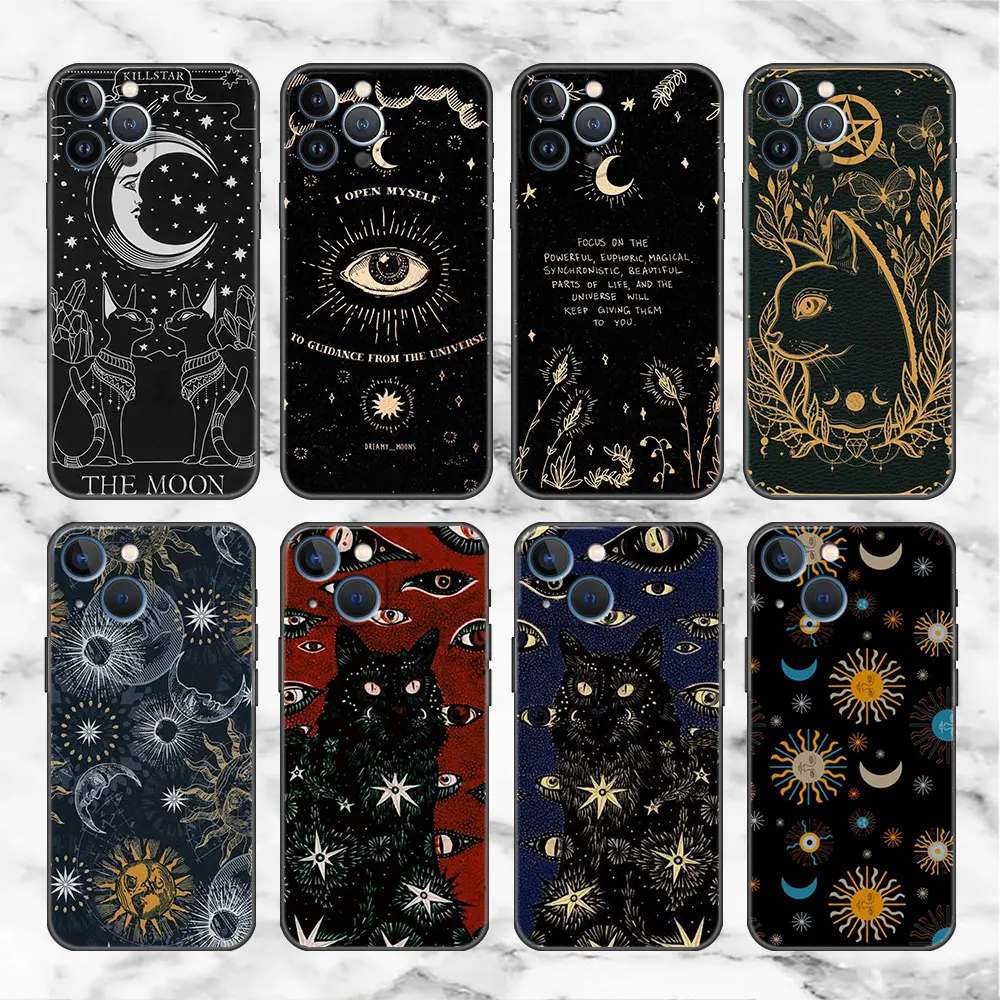 

Black Soft Case for Apple iPhone 13 14 12 11 Pro Max mini 7 8 6 6S 15 14 Plus XR X XS 12 8 Max cell Phone fundas Death Tarot Cat
