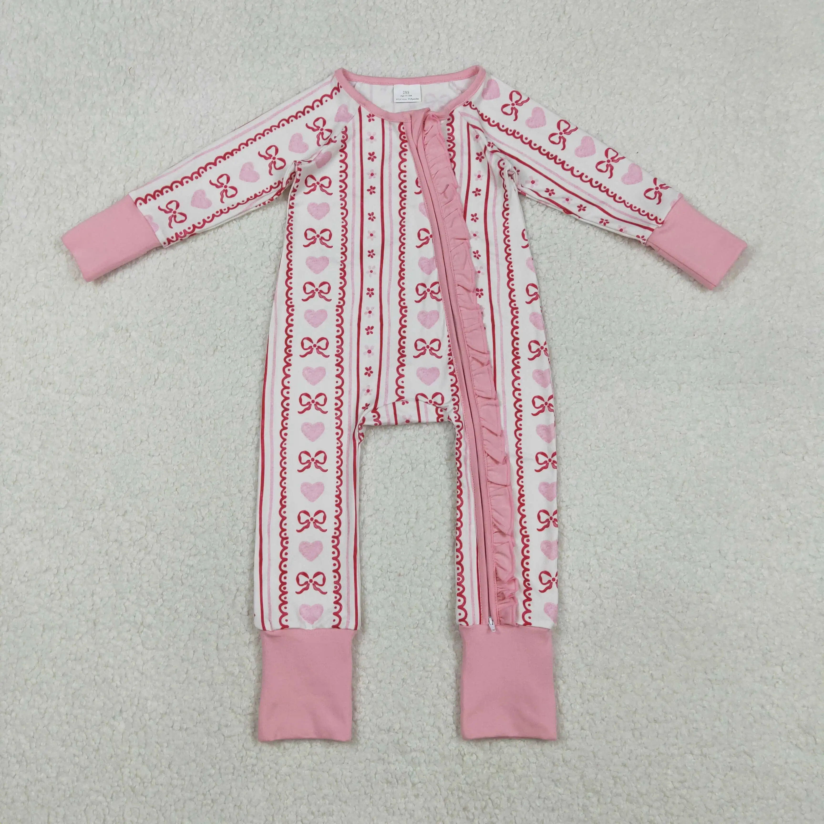 

11.19y Factory Price Romper Toddle Baby Girl Long Sleeve Pink Bow Romper Wholesale Kids Boutique Clothes