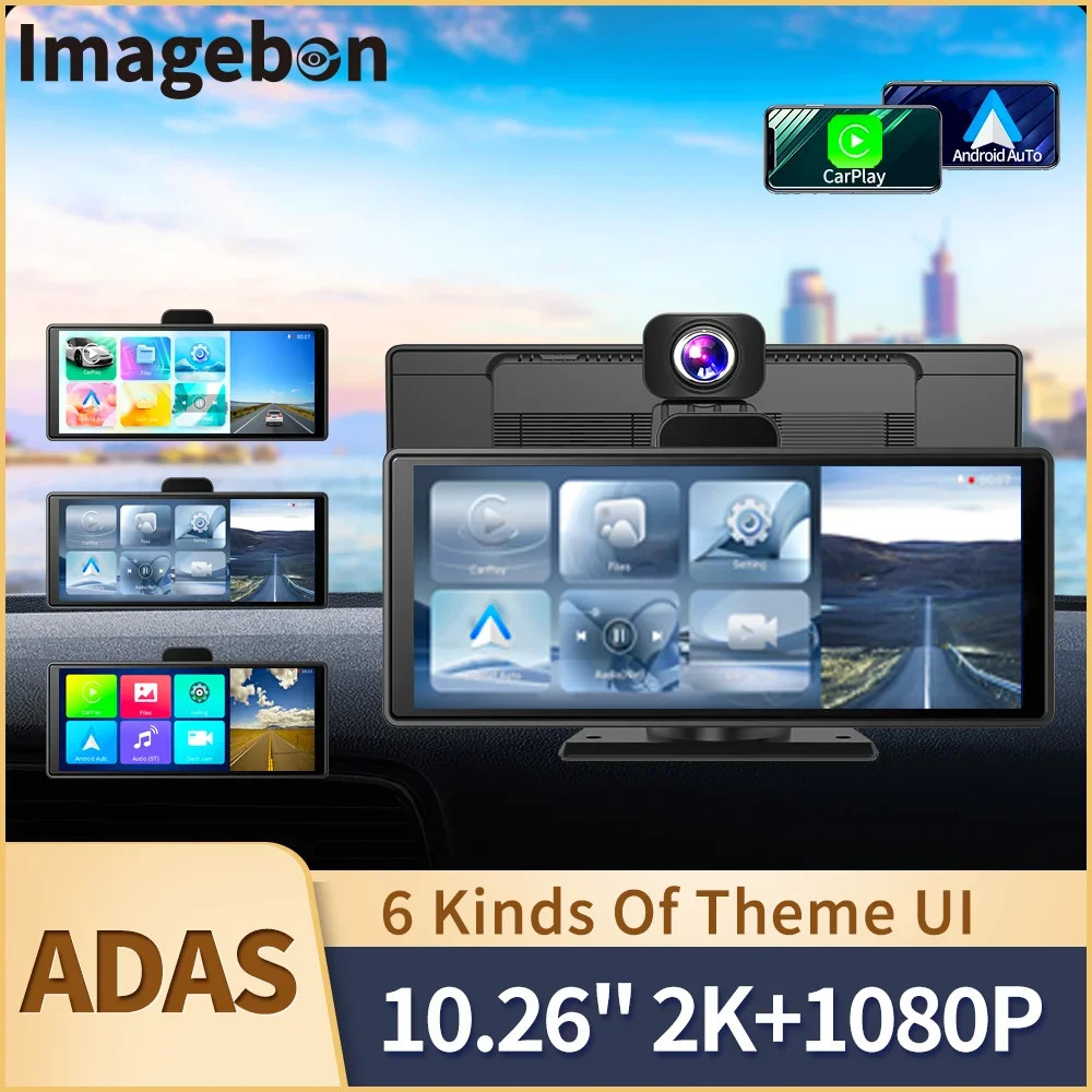 

Imagebon 10.26" K9 Dash Cam 2K ADAS Wireless CarPlay & Android Auto GPS Navigation Car DVR Siri Voice Control Dual Recording Dvr